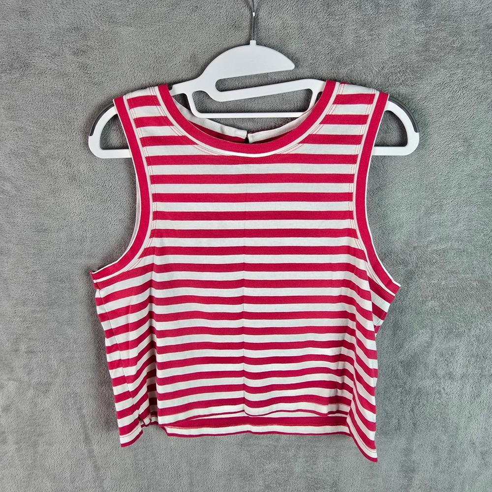 Maeve Anthropologie Red White Striped Cotton Sleeveless Crop Top Large OBI500929